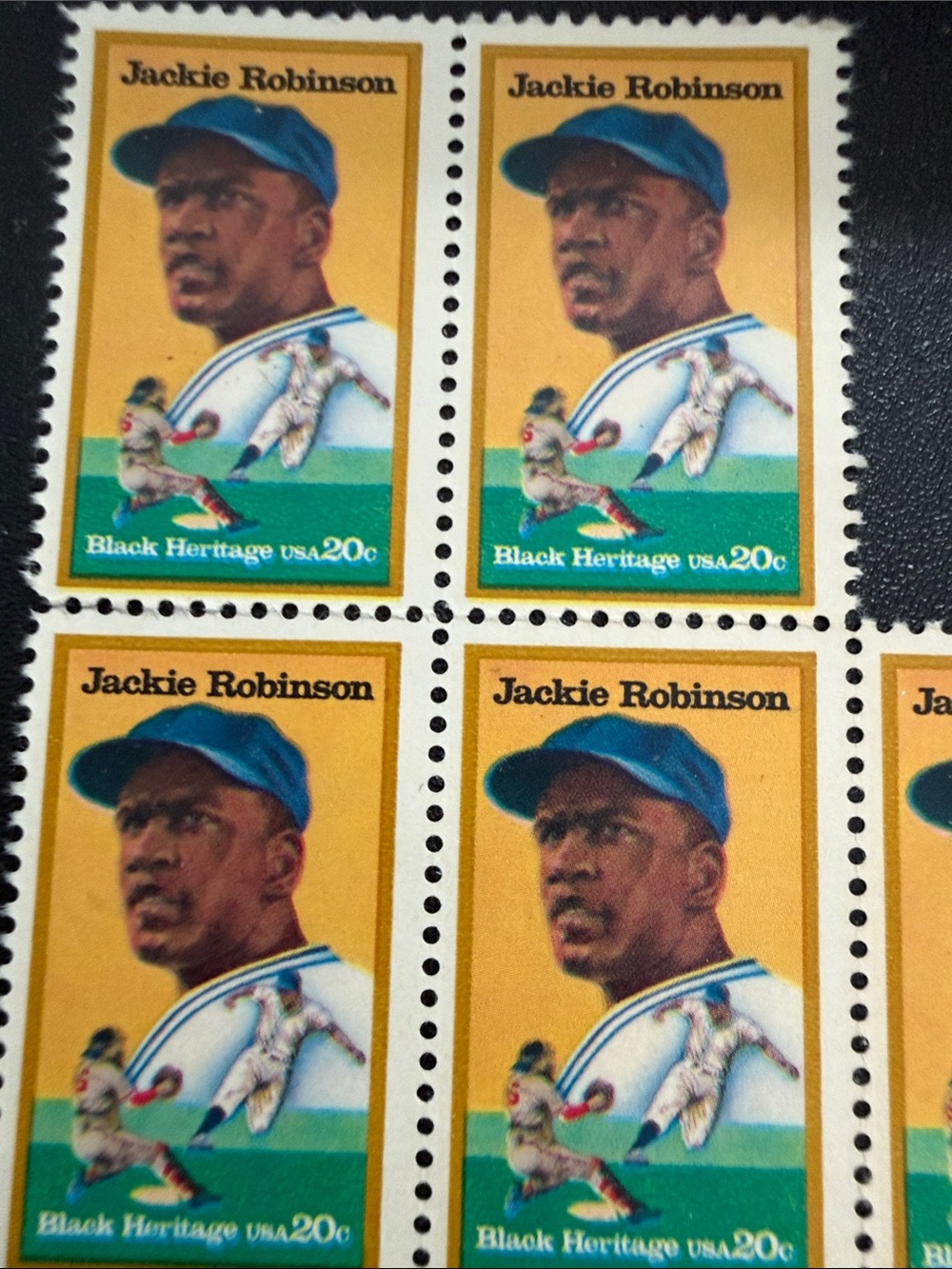 Jackie Robinson Green & Gold Vintage Stamp - (1982)